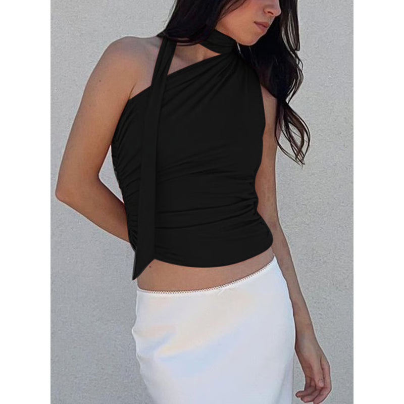 Vintage Backless Sexy Off Shoulder Halter Tank Top, Sleeveless Crop Top Women Casual Club Summer Clothes