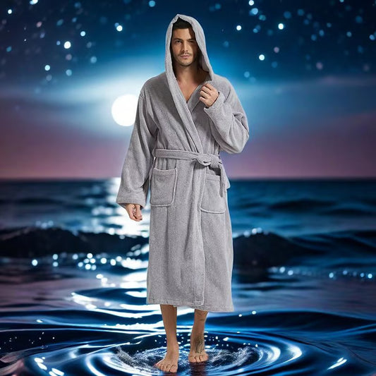 Big and Tall Towel Bathrobe for Men, Hooded Cotton Terry Cloth Robe, Long Terry Towel Bathrobe