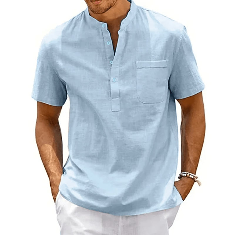 CoastLounge Cotton Linen Henley Shirt for Men