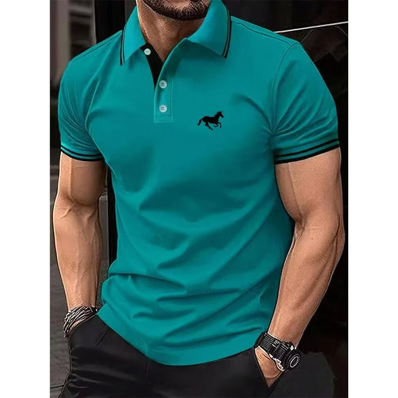 Men Classic Short Sleeve Polo Shirt Casual Button Lapel Top
