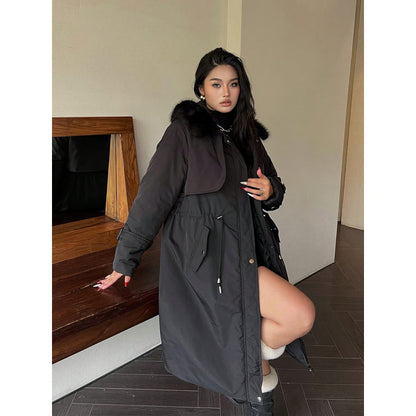 Plus Size Women Jacket, Hooded Furry Coat, Windproof Thickened Warm Fashion, Plush Cotton Clothes