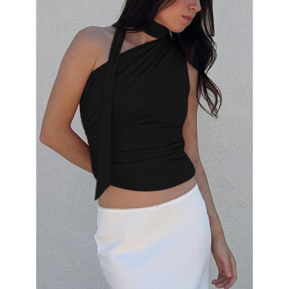 Vintage Backless Sexy Off Shoulder Halter Tank Top, Sleeveless Crop Top Women Casual Club Summer Clothes