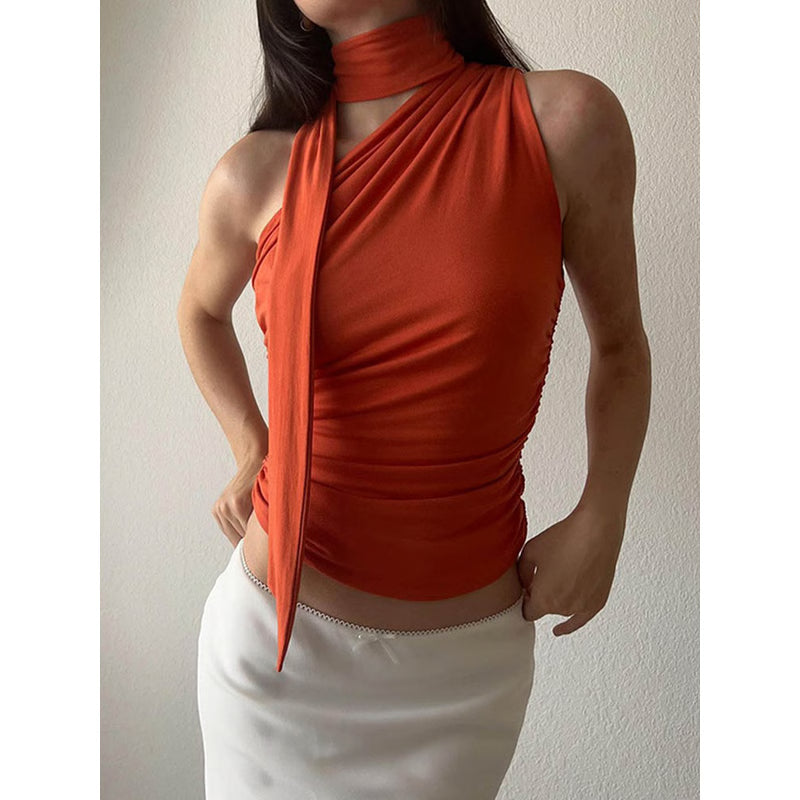 Vintage Backless Sexy Off Shoulder Halter Tank Top, Sleeveless Crop Top Women Casual Club Summer Clothes