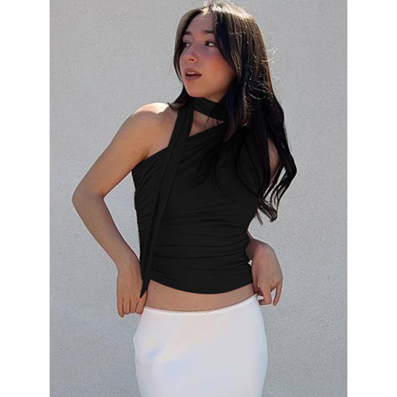 Vintage Backless Sexy Off Shoulder Halter Tank Top, Sleeveless Crop Top Women Casual Club Summer Clothes
