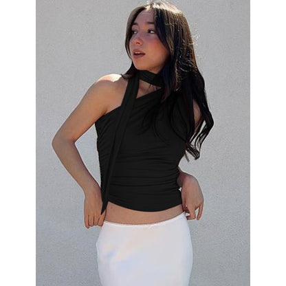 Vintage Backless Sexy Off Shoulder Halter Tank Top, Sleeveless Crop Top Women Casual Club Summer Clothes
