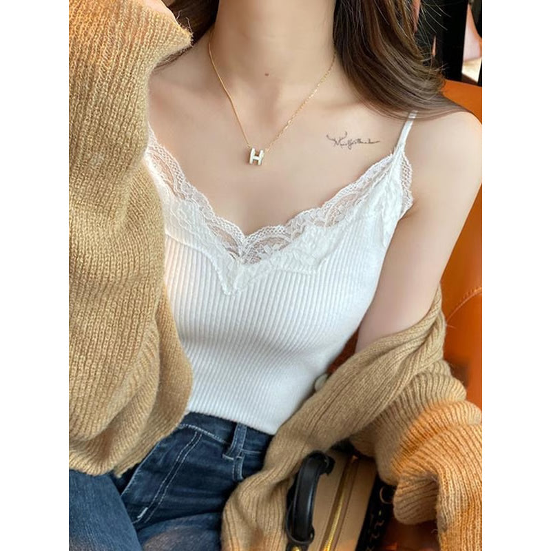 Cropped Lace Tank Top for Women, Sexy White Tank Tops, Korean Sleeveless Black Vest, Summer Coquette Clothes