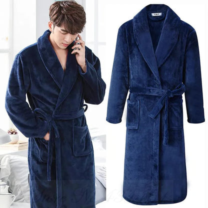 Plus Size Men Robe Bathrobe Autumn Winter Thick Flannel Coral Fleece Gown Lounge Wear Sleepwear Home Clothes