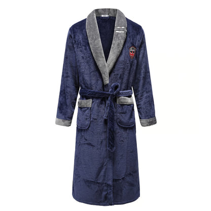 Plus Size Men Robe Bathrobe Autumn Winter Thick Flannel Coral Fleece Gown Lounge Wear Sleepwear Home Clothes