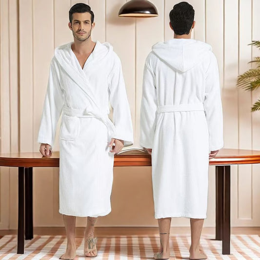 Big and Tall Towel Bathrobe for Men, Hooded Cotton Terry Cloth Robe, Long Terry Towel Bathrobe