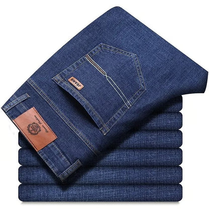 Mens Classic Black Denim Jeans Soft Straight Fit Casual Pants