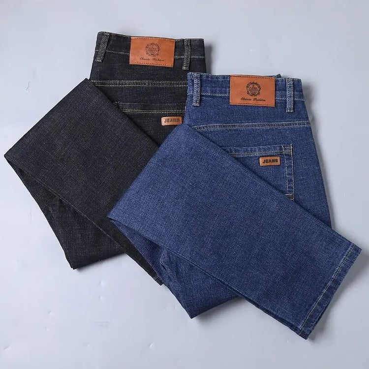 Mens Classic Black Denim Jeans Soft Straight Fit Casual Pants