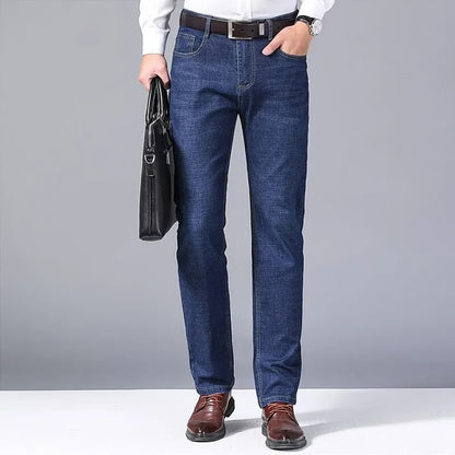 Mens Classic Black Denim Jeans Soft Straight Fit Casual Pants
