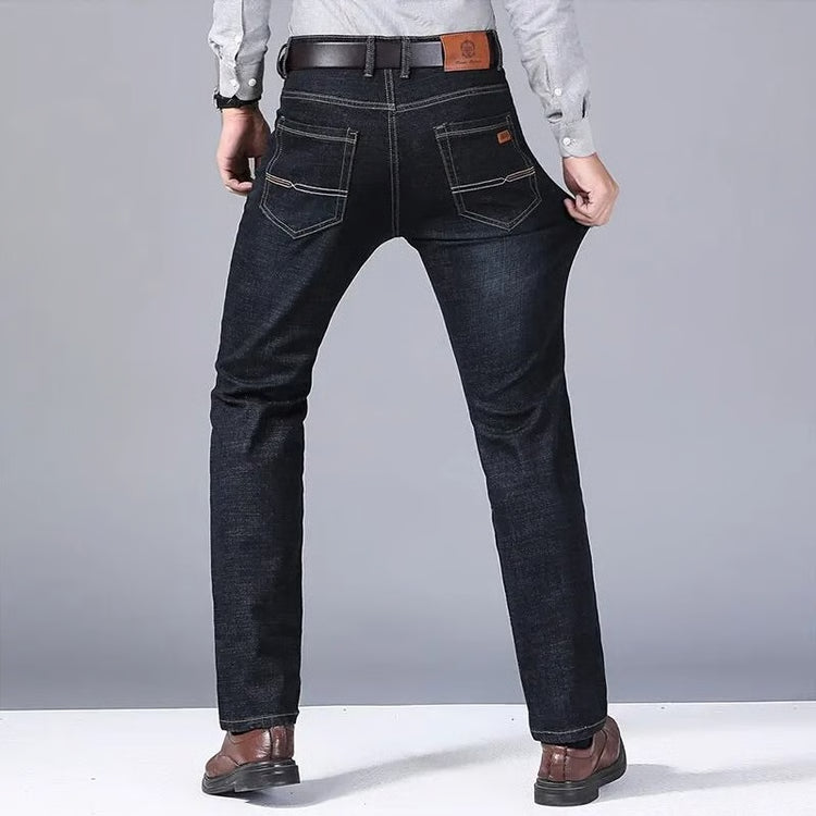 Mens Classic Black Denim Jeans Soft Straight Fit Casual Pants