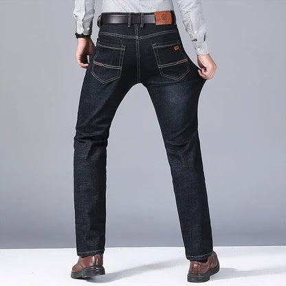 Mens Classic Black Denim Jeans Soft Straight Fit Casual Pants
