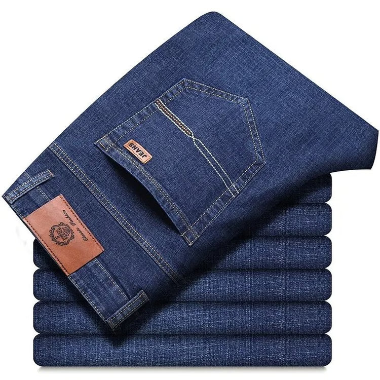 Mens Classic Black Denim Jeans Soft Straight Fit Casual Pants