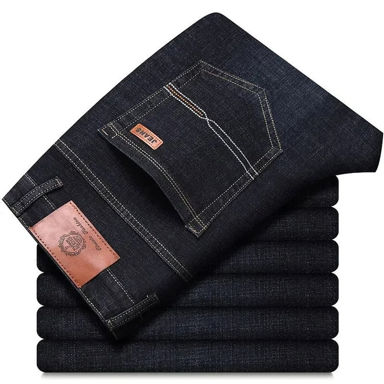 Mens Classic Black Denim Jeans Soft Straight Fit Casual Pants