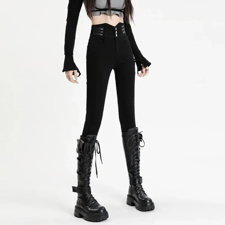 Womens High Waist Fleece Lined Skinny Jeans Warm Stretch Winter Denim Pants