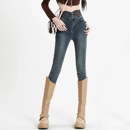 Womens High Waist Fleece Lined Skinny Jeans Warm Stretch Winter Denim Pants