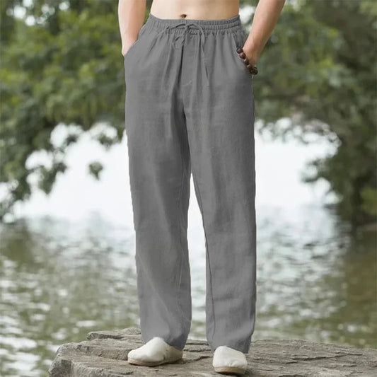 Men Summer Cotton Linen Beach Pants Casual Loose Joggers