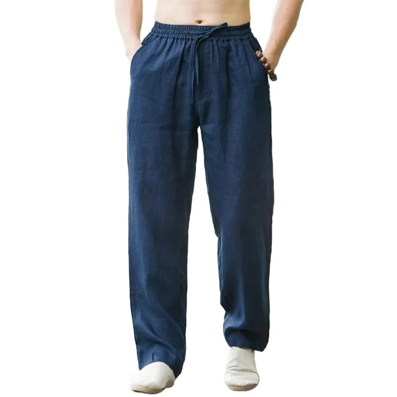Men Summer Cotton Linen Beach Pants Casual Loose Joggers