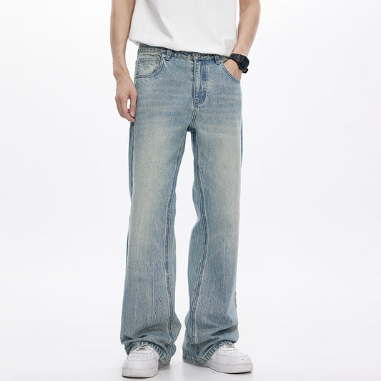 Light Blue Streetwear Loose Fit Bootcut Jeans Spring Jeans For Men Flared Pants Mens Trousers Quality Comfort Style