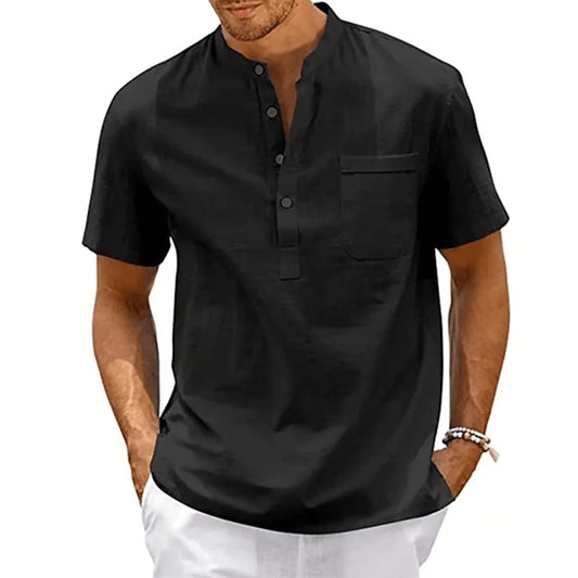CoastLounge Cotton Linen Henley Shirt for Men