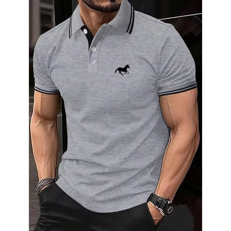 Men Classic Short Sleeve Polo Shirt Casual Button Lapel Top