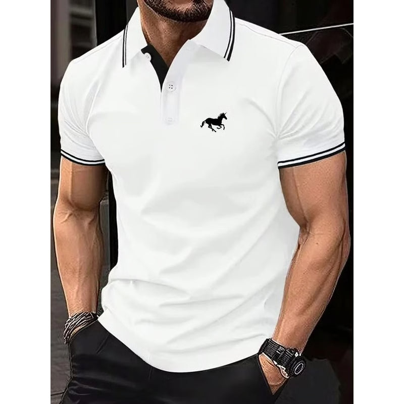 Men Classic Short Sleeve Polo Shirt Casual Button Lapel Top
